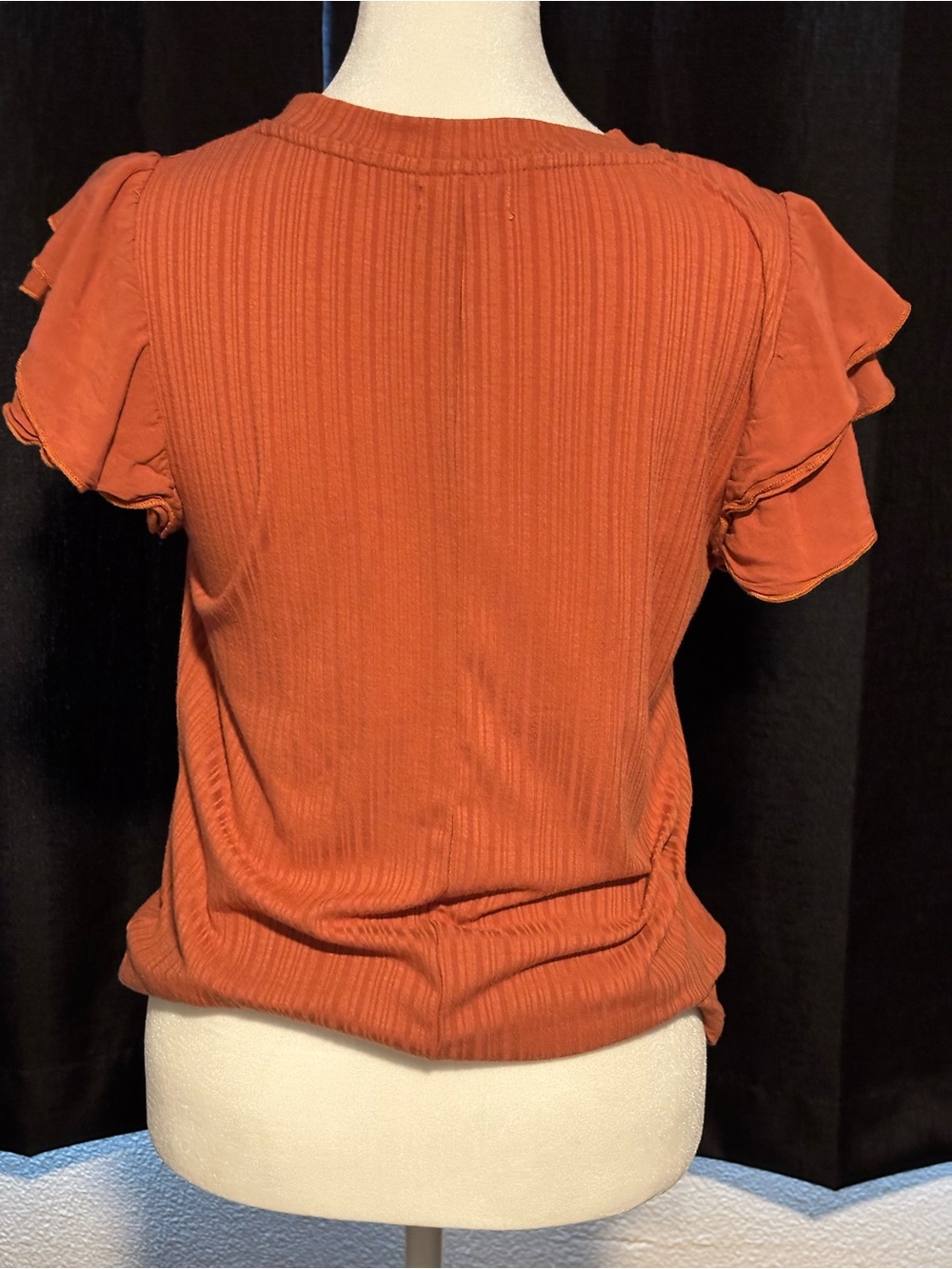 Maurices Rust Ruffle Sleeve Eyelet Top - Picture 2 of 3